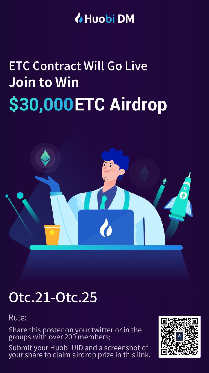 Huobi Airdrop : Bagikan Poster dan Menangkan $ 30.000 ETC Airdrop Sekarang!