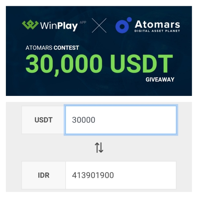 WinPlay X Atomars Give Away Total 30K USDT untuk 500 Leader Board & 80 Lucky Winner(Random)