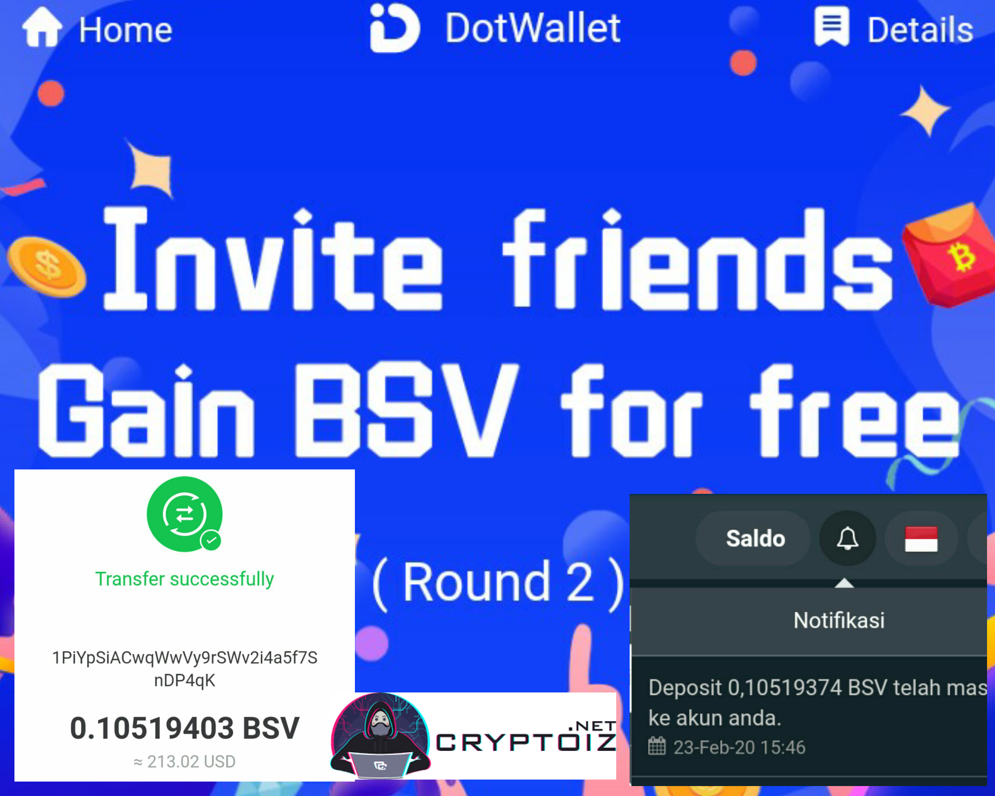 DotWallet Round 2 Free Upto 1 BSV Terbukti Legit | New User Gratis 100k Sat BSV