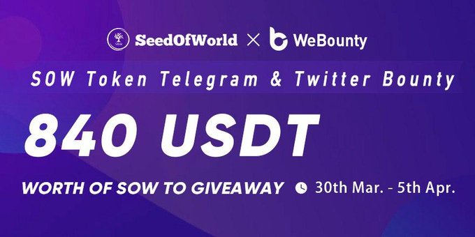 [‌‌UPDATE] Seed Of World Bounty Round 3 | Total Reward 840 USDT | Sudah List Market