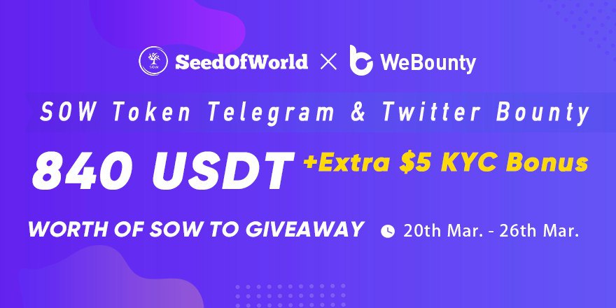 Seed Of World Bounty Round 2 | Total Reward 840 USDT + $5 | Sudah List Market