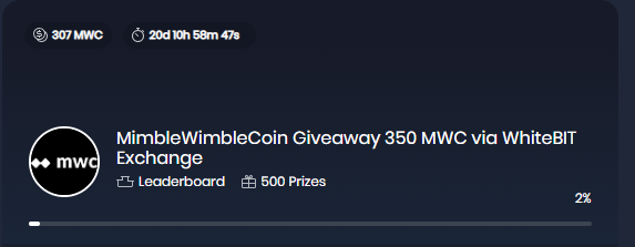 MimbleWimbleCoin Giveaway Pool 350 MWC $ 8890.
