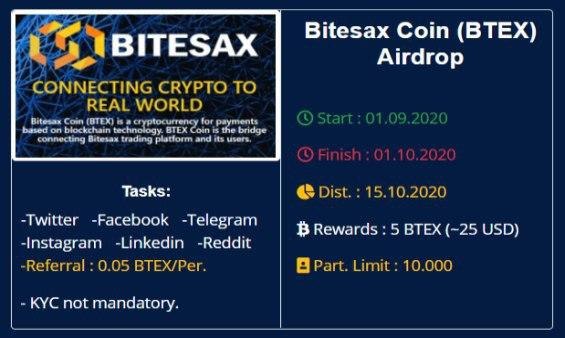Bitesax Airdrop Exchange Free 5 BTEX Est $25 Task Mudah Auto Viral